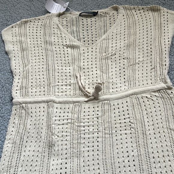 NWT MEROKEETY SHORT SLEEVE TIE WAIST CROCHET COVERUP - Picture 3 of 7